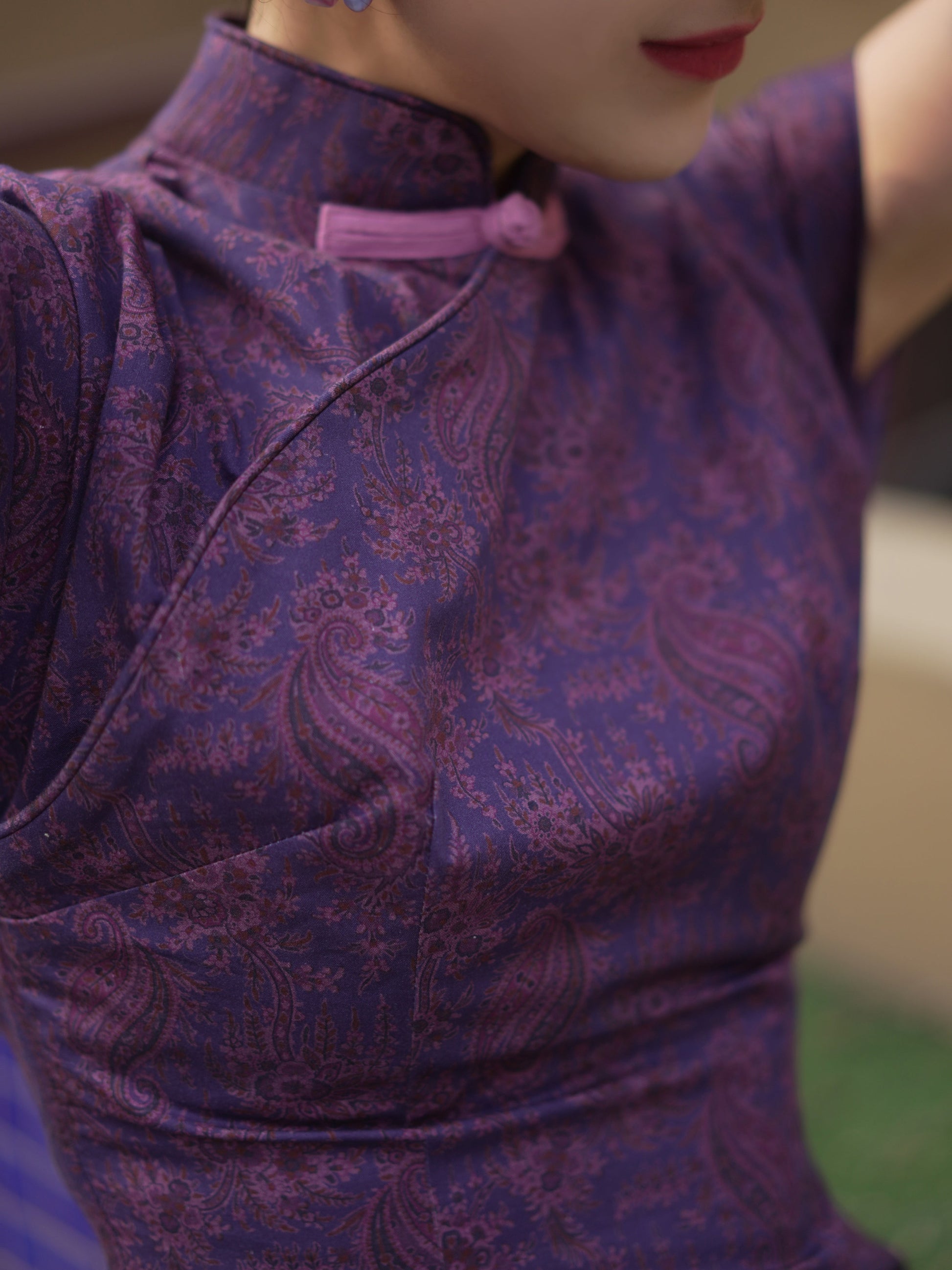 purple floral cheongsam dress