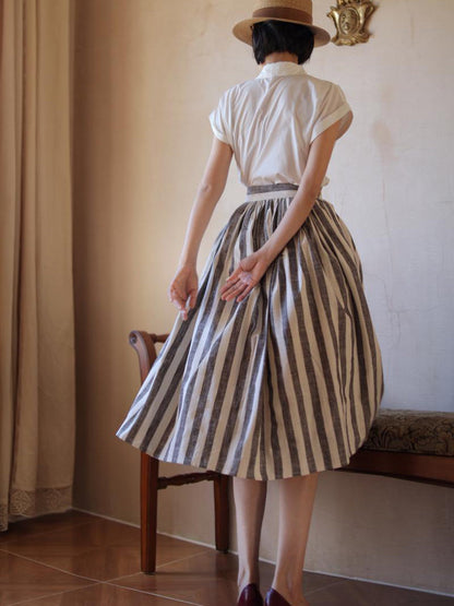 soot brown vertical striped hepburn skirt