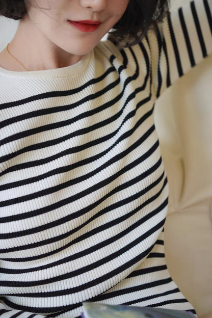 Black and white striped slim knit