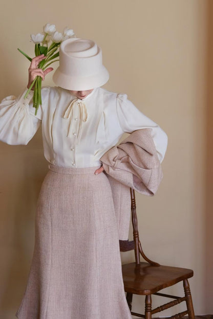 Birch brown polka dot velvet umbrella skirt