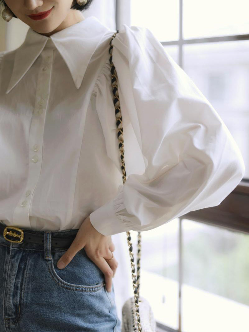 Pure white lady classical blouse