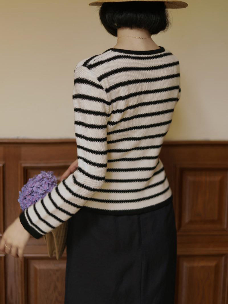 Black striped classic cardigan