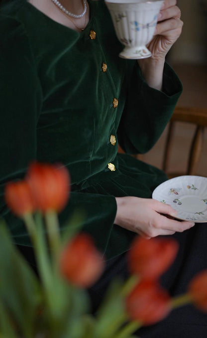 Ink Green Lady Velvet Short Jacket