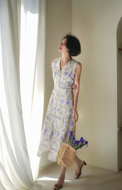 Light purple rose pattern melting dress