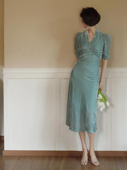 light blue lady velvet dress