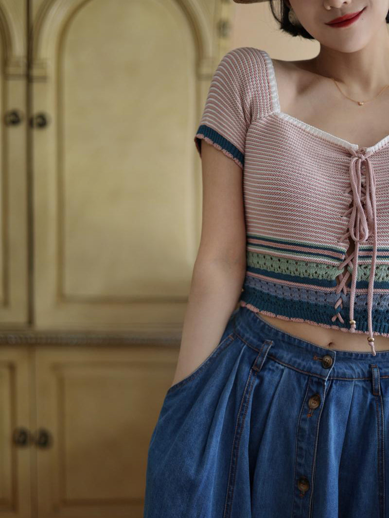 pink striped knit top