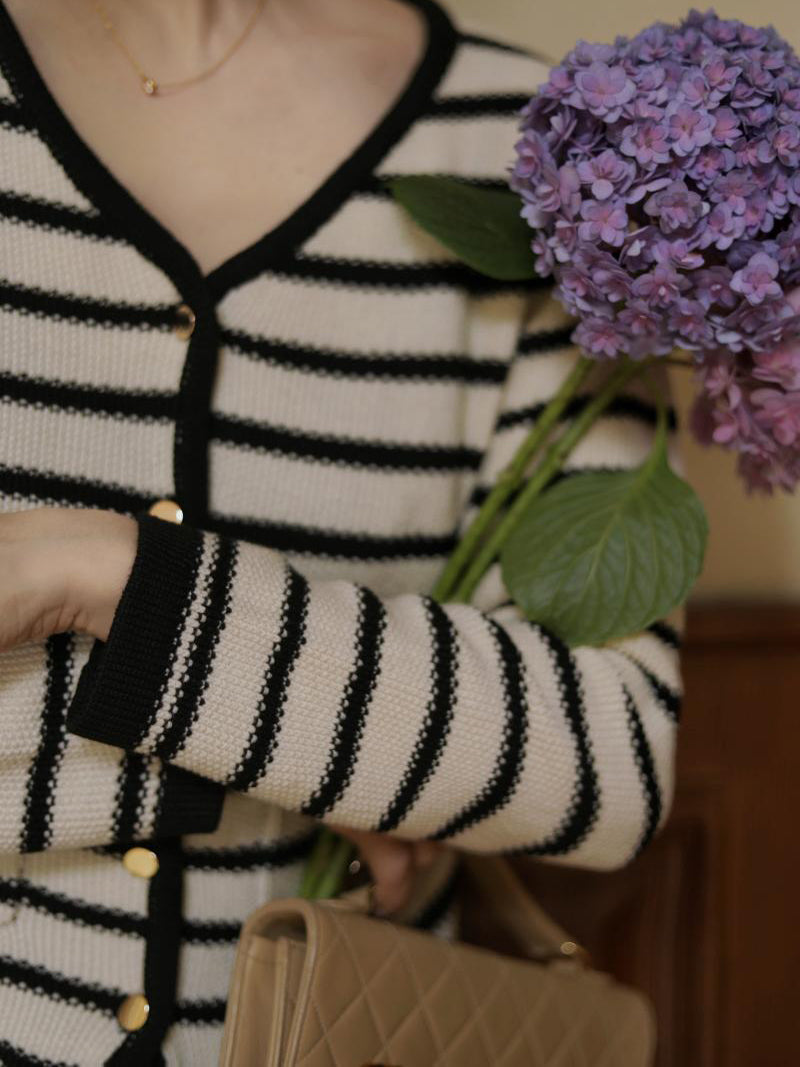 Black striped classic cardigan