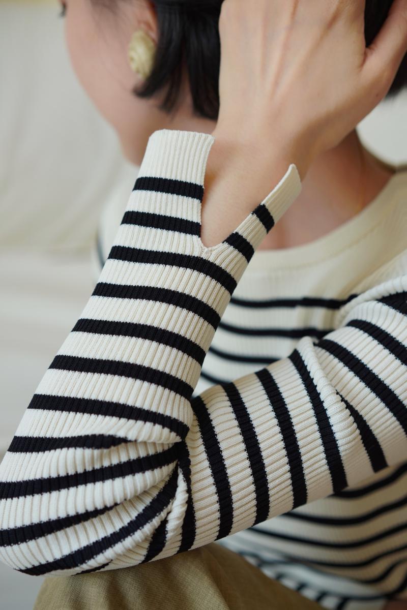 Black and white striped slim knit