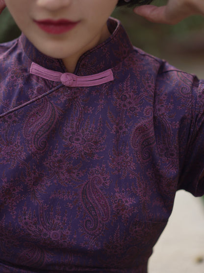 purple floral cheongsam dress