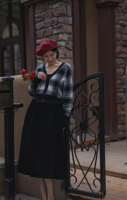 plaid retro sweater and cardigan