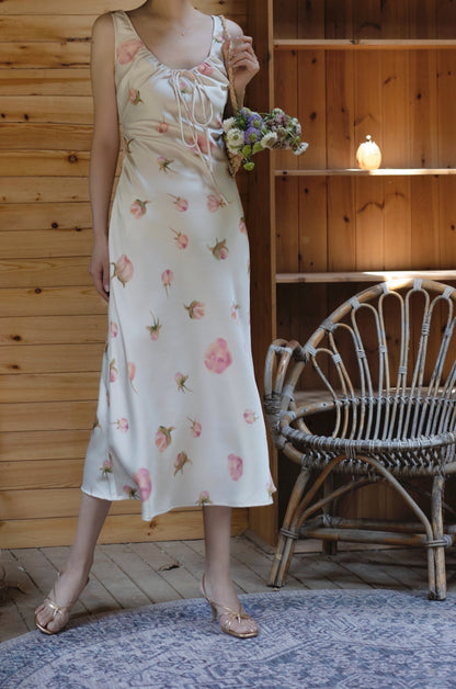 Light pink rose bud sleeveless long dress