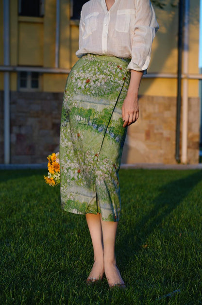 Garden oil painting wrap skirt