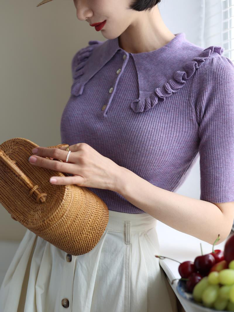 Modest Purple Lady Retro Knit Top