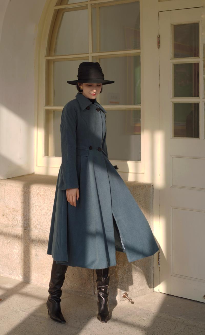 Gray Indigo Lady Classical Wool Coat