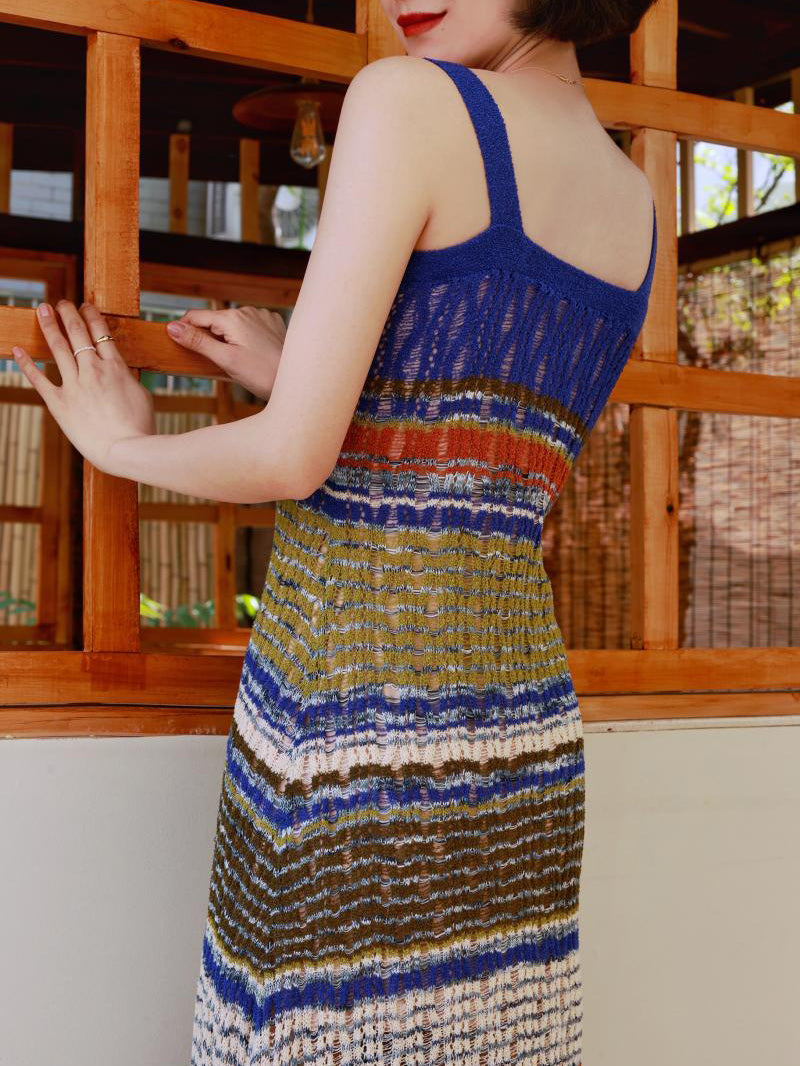 Ultramarine oil painting knit camisole dress