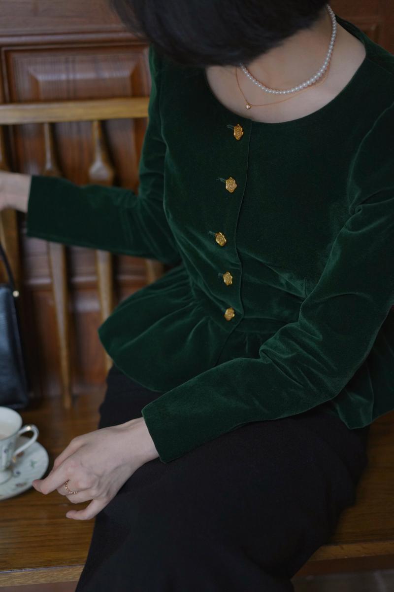 Ink Green Lady Velvet Short Jacket