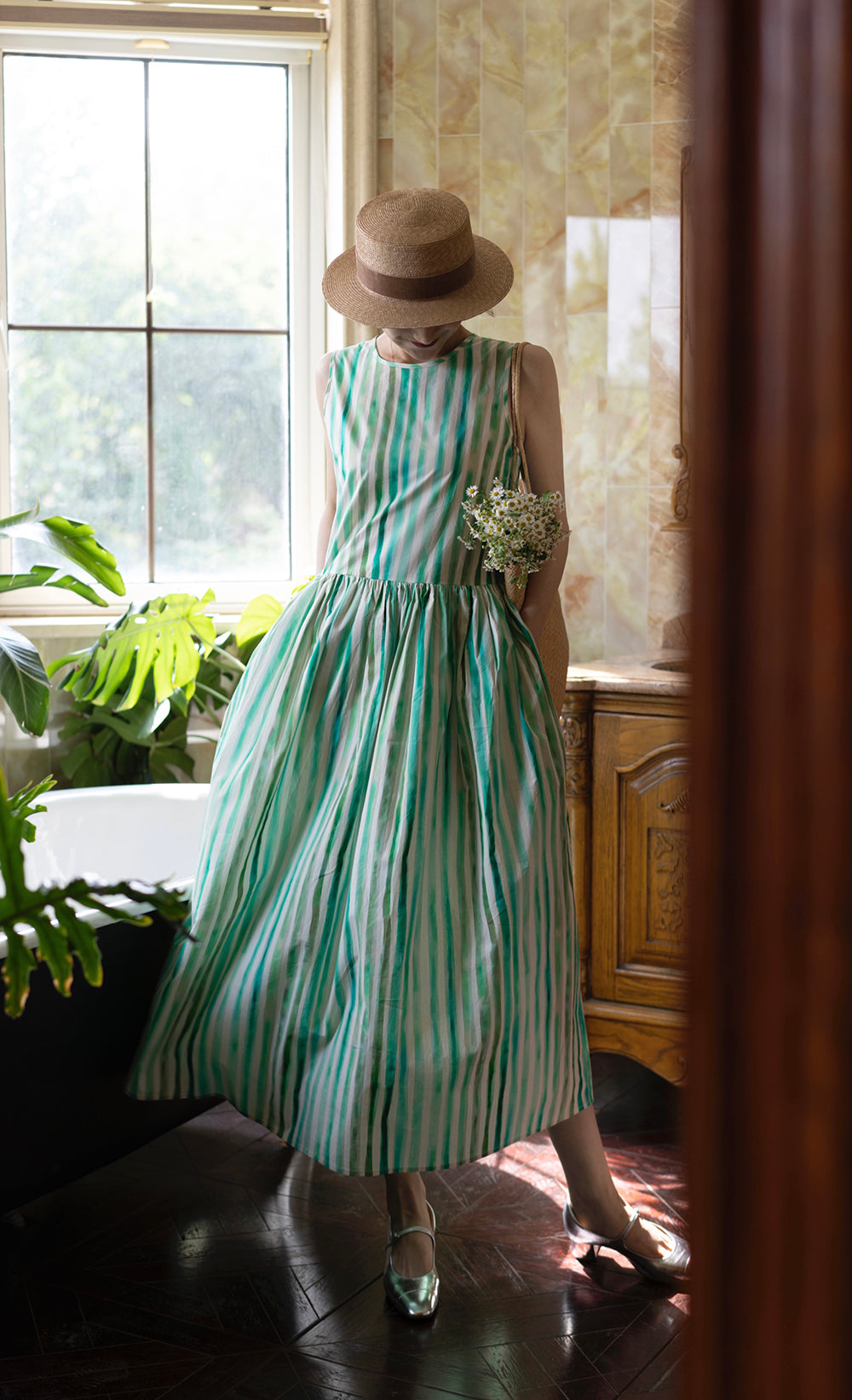 Water balloon striped long French dress