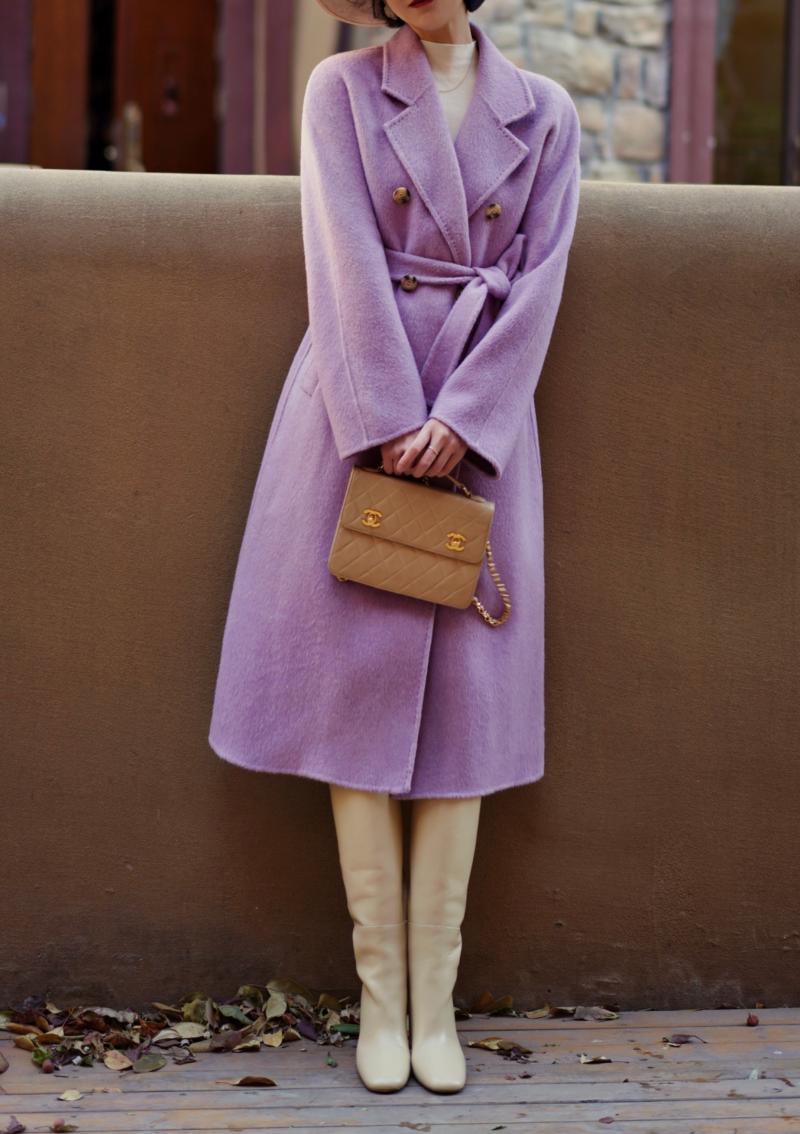 Purple lady long wool coat