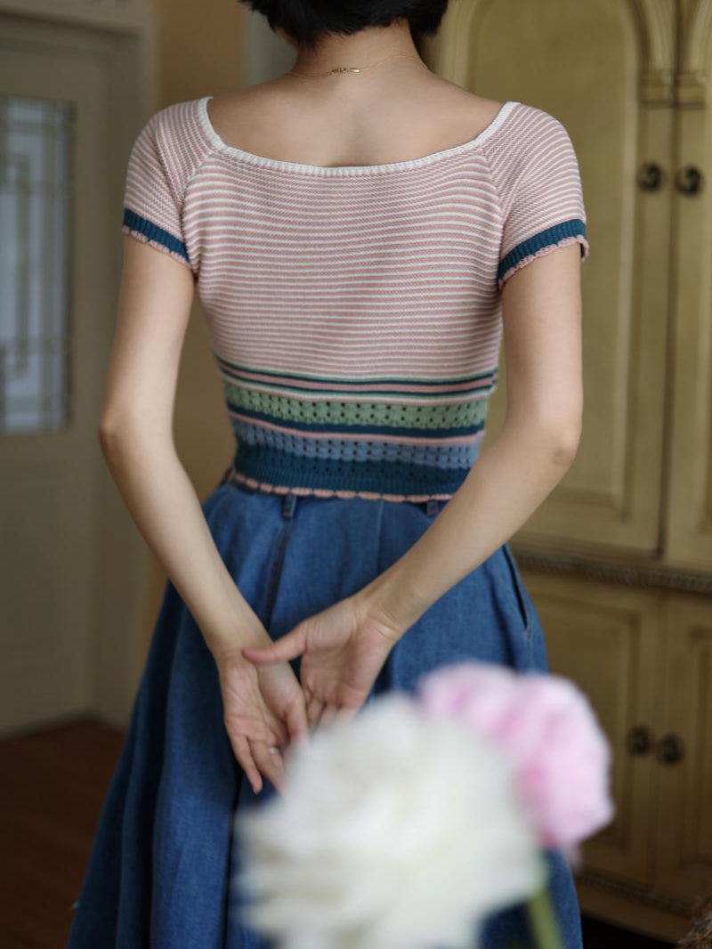 pink striped knit top