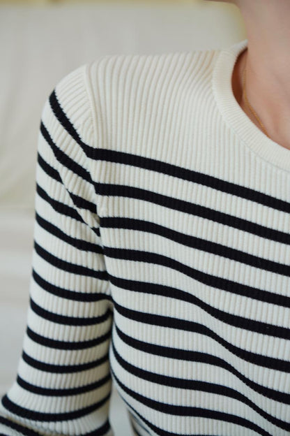 Black and white striped slim knit