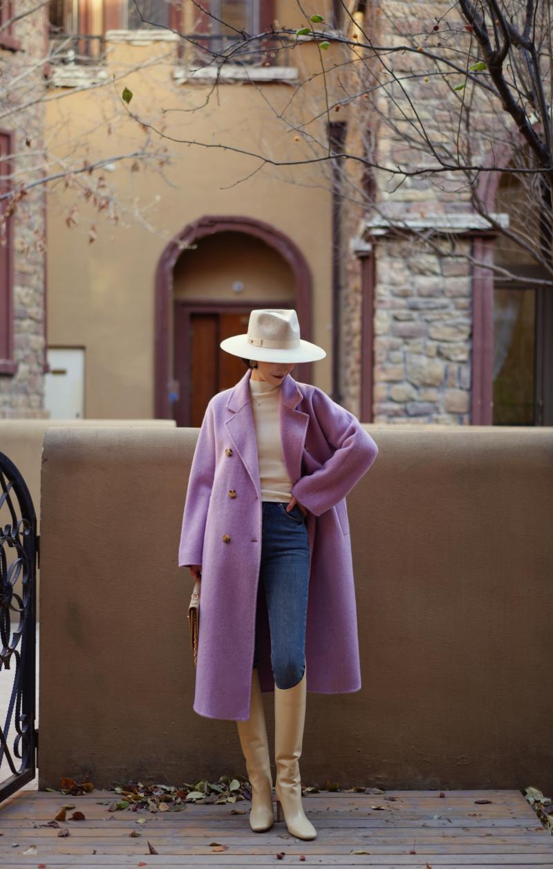 Purple lady long wool coat