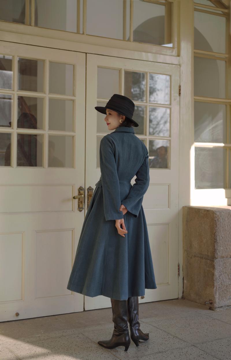 Gray Indigo Lady Classical Wool Coat