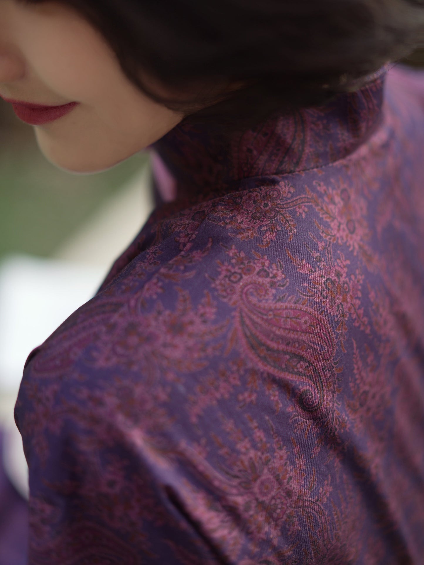 purple floral cheongsam dress