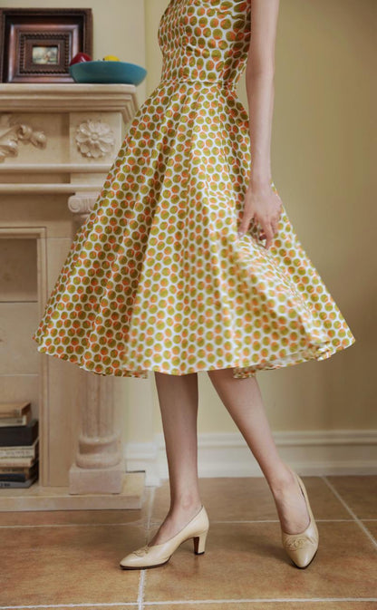 Yellow green orange polka dot pattern classical dress