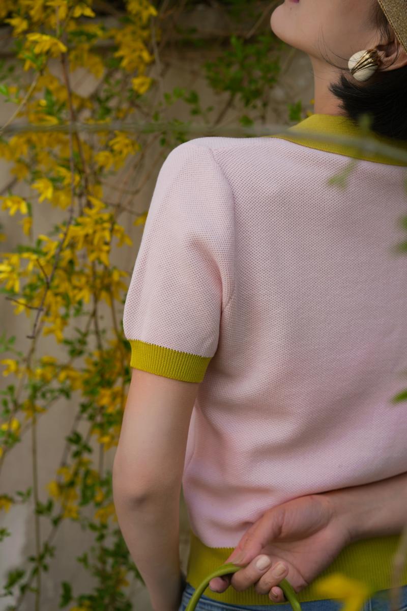 Early summer 2 tone polo knit tops