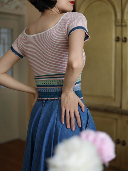 pink striped knit top