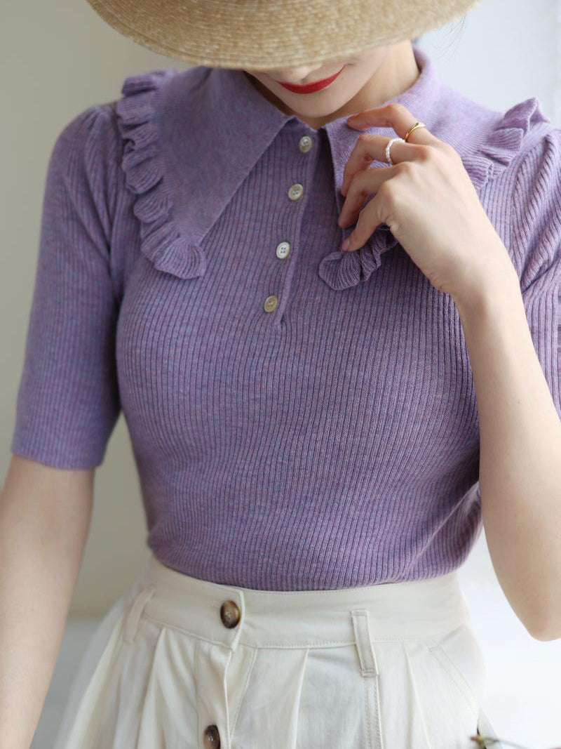 Modest Purple Lady Retro Knit Top