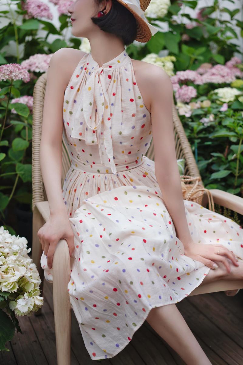 Polka dot tea party sleeveless dress