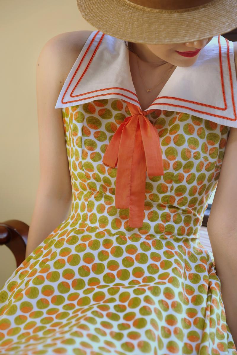 Yellow green orange polka dot pattern classical dress