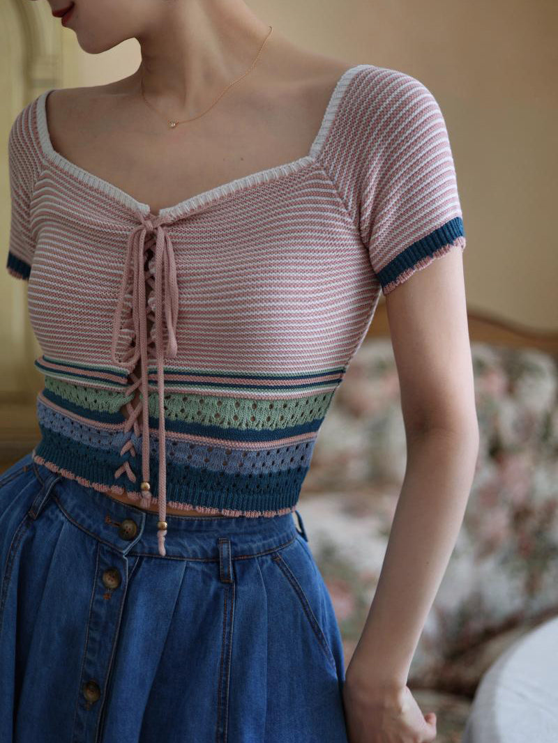 pink striped knit top