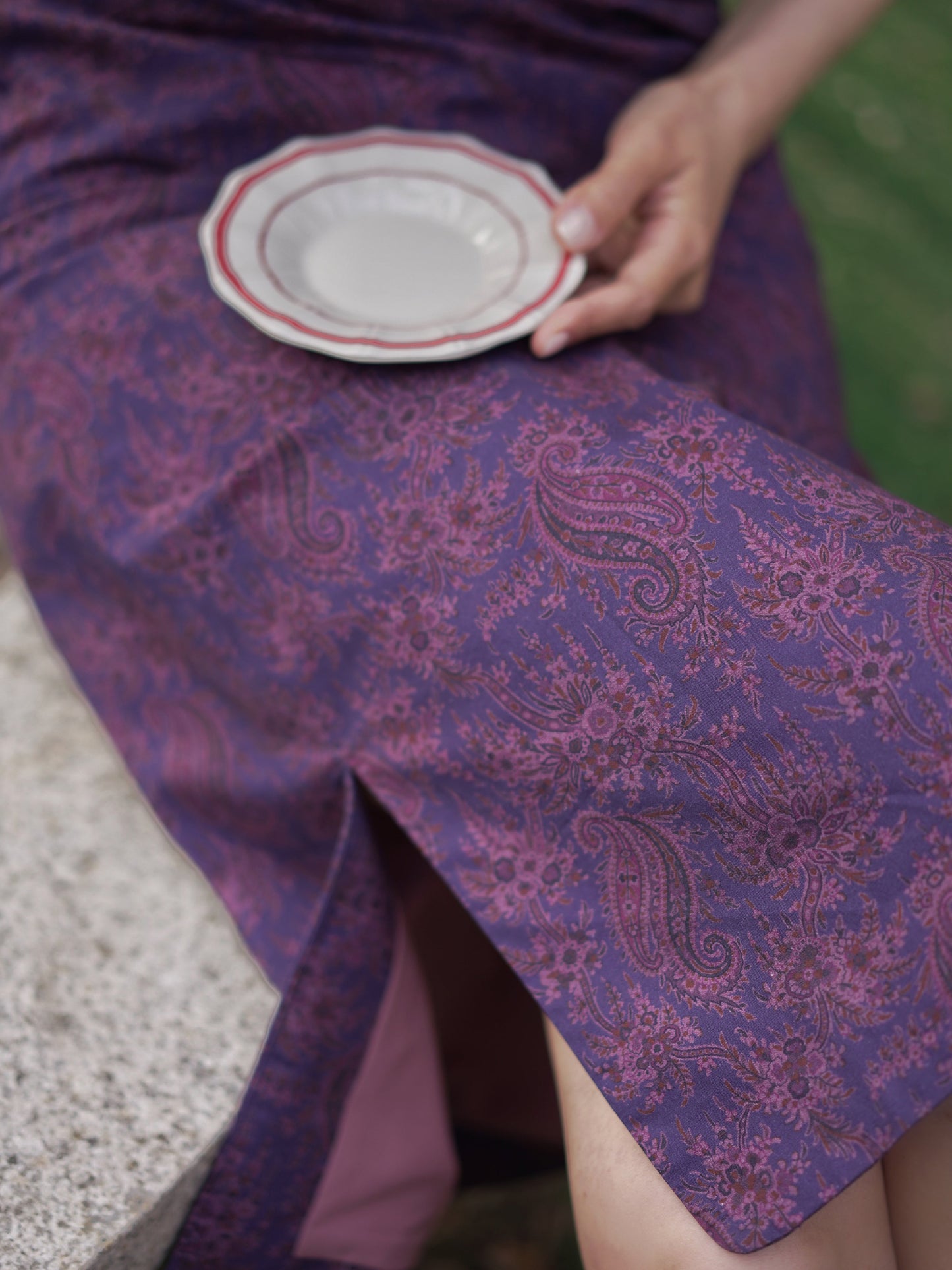 purple floral cheongsam dress