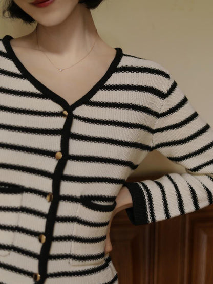 Black striped classic cardigan