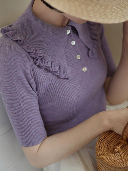 Modest Purple Lady Retro Knit Top