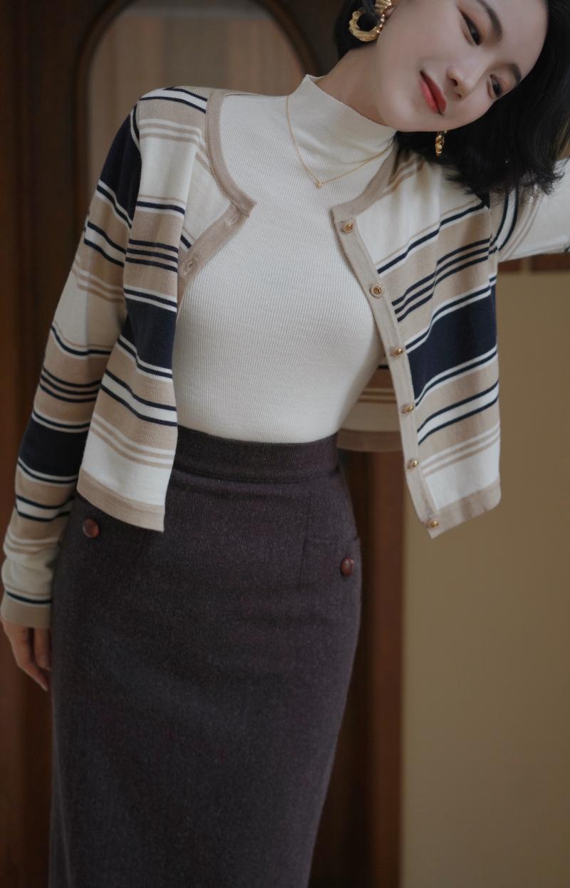 Lady's Striped Knit Cardigan