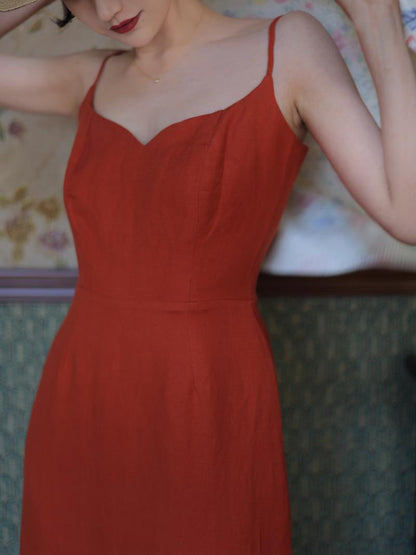 Red lady camisole dress