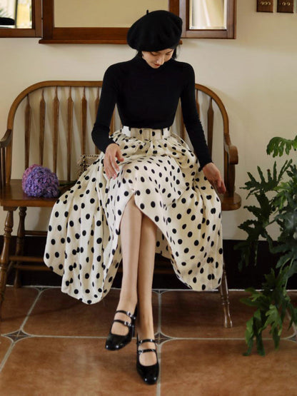 Polka Dot Pattern Umbrella Skirt of White Lady