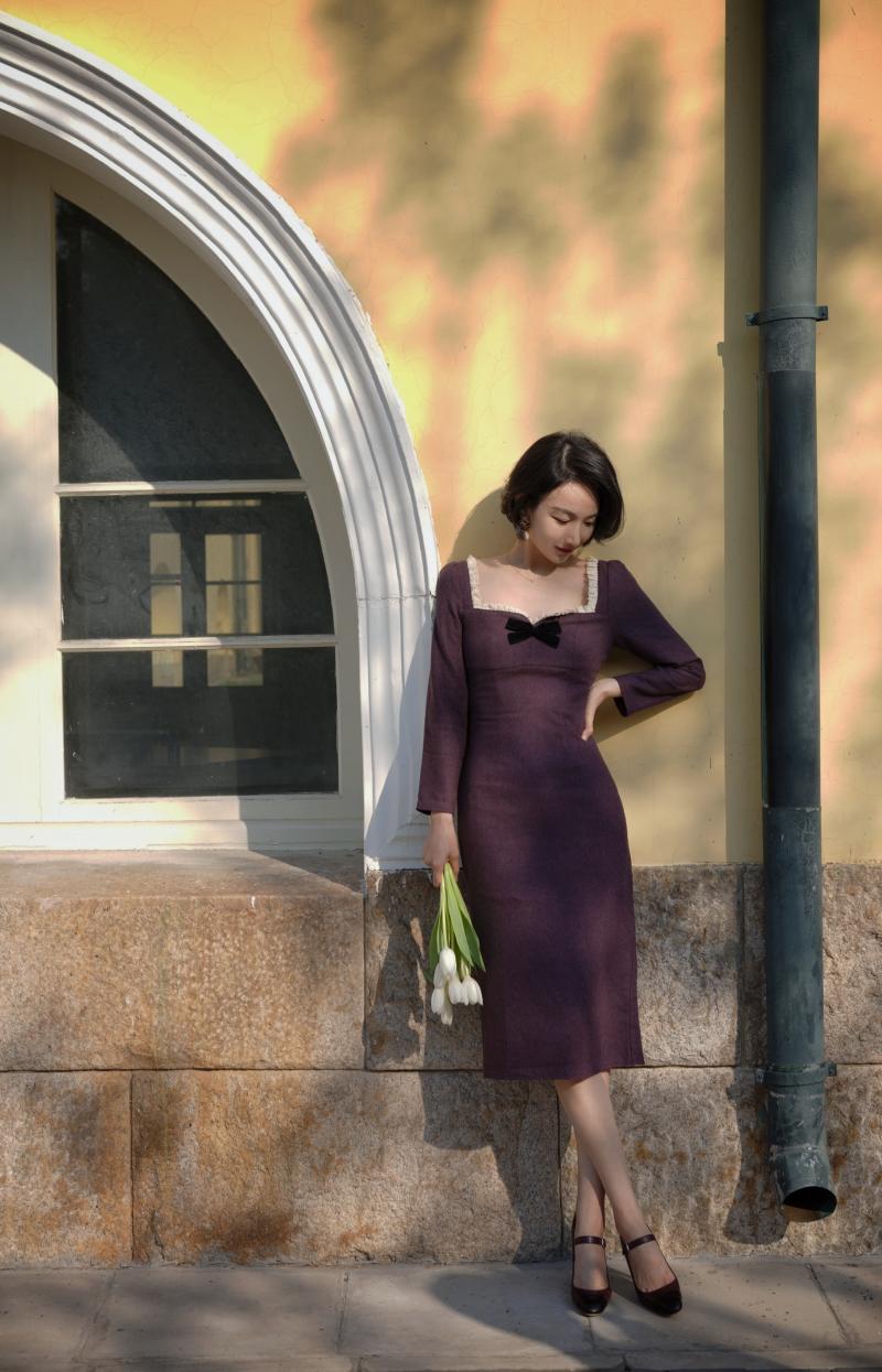 Purple navy lady classical dress