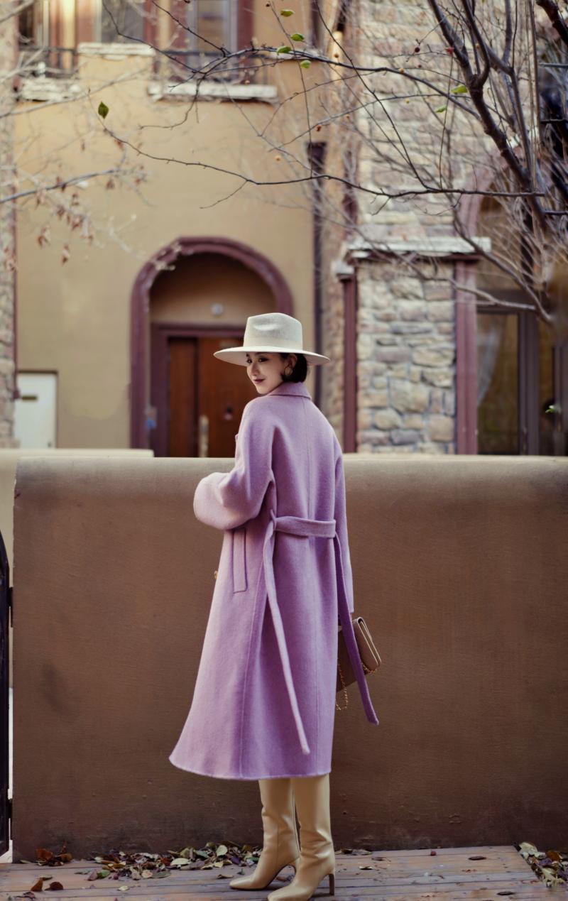 Purple lady long wool coat