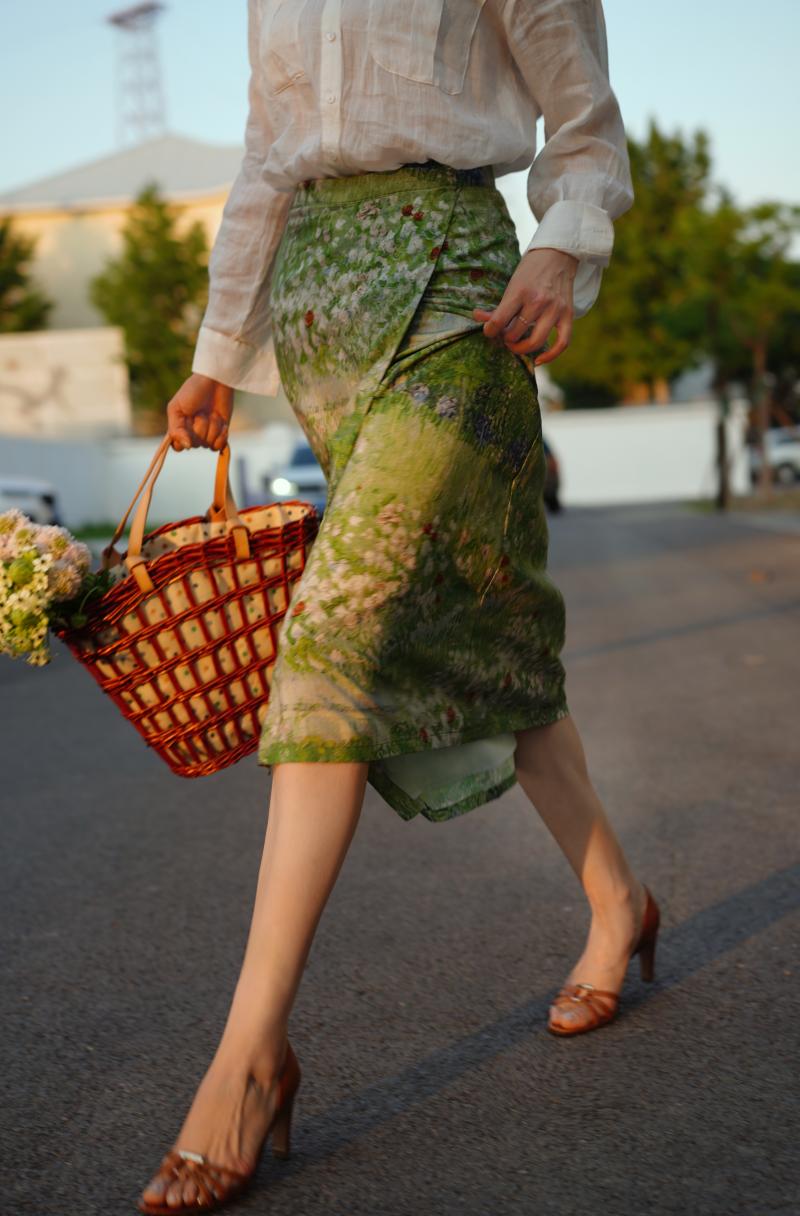 Garden oil painting wrap skirt