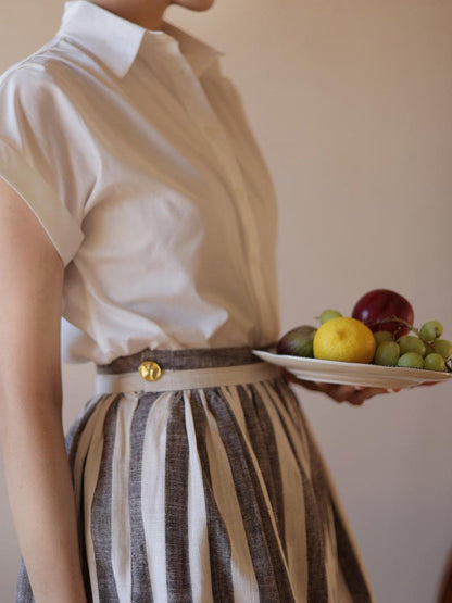 soot brown vertical striped hepburn skirt