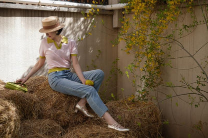 Early summer 2 tone polo knit tops