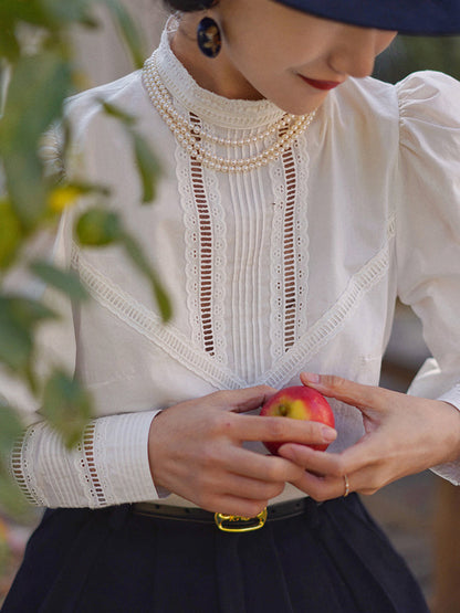 Pure white embroidery high neck blouse