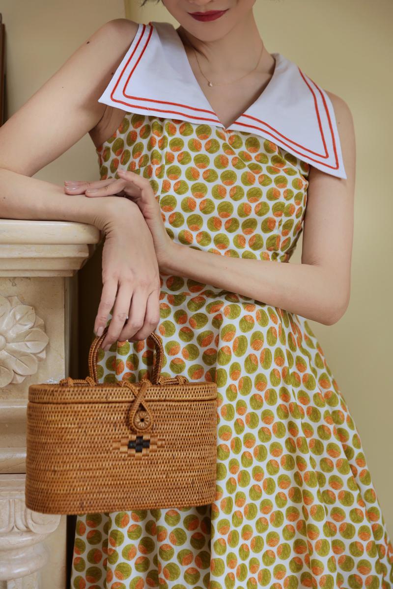 Yellow green orange polka dot pattern classical dress