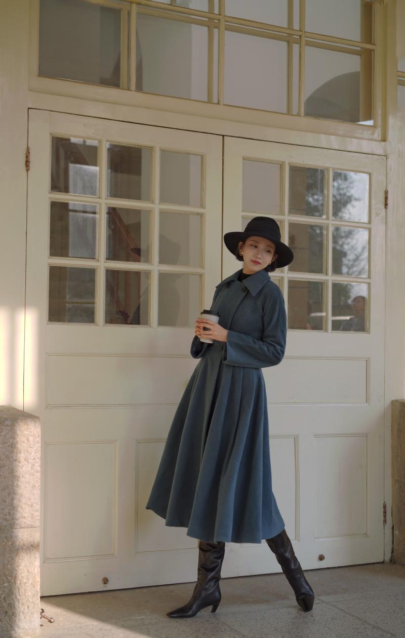 Gray Indigo Lady Classical Wool Coat