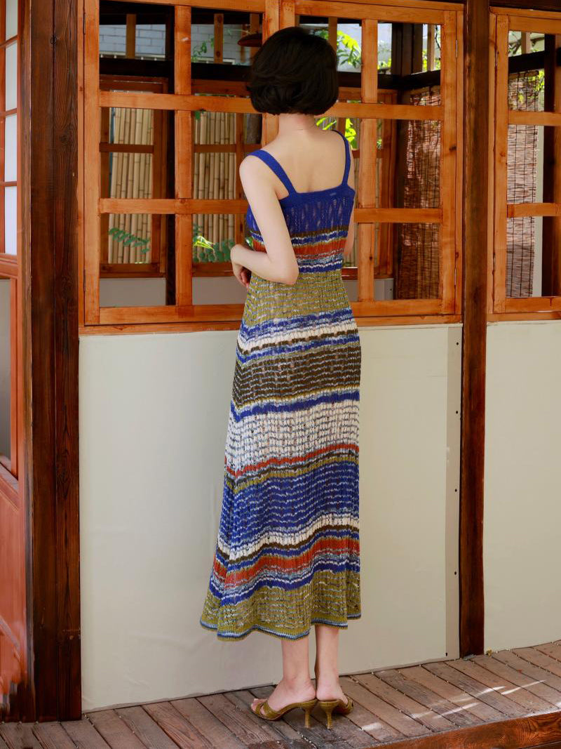 Ultramarine oil painting knit camisole dress