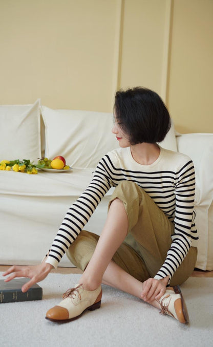 Black and white striped slim knit